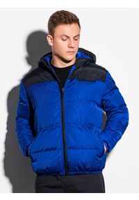 Ombre Clothing - Kurtka męska zimowa pikowana C458 - niebieska - XXL. Kolor: niebieski. Materiał: poliester. Sezon: zima #6