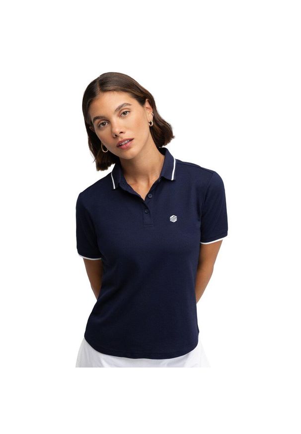 SIROKO - Damska golfowa koszulka polo pique Siroko Valderrama Navy. Typ kołnierza: polo. Kolor: niebieski. Materiał: tkanina, prążkowany. Długość rękawa: krótki rękaw. Długość: krótkie. Styl: sportowy