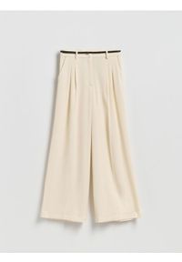 Reserved - Spodnie z szerokimi nogawkami - złamana biel. Materiał: tkanina #1