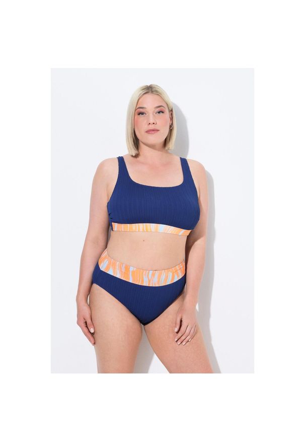 ULLA POPKEN - Damskie Bikini fale miękkie miseczki regulowane ramiączka wysoki stan. Stan: podwyższony. Kolekcja: plus size. Kolor: niebieski. Materiał: poliamid, materiał, elastan