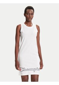 Champion Sukienka codzienna Script Logo Ribbed Trim 112657 Biały Regular Fit. Okazja: na co dzień. Kolor: biały. Materiał: bawełna. Typ sukienki: proste. Styl: casual