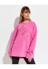 MMC STUDIO - Różowa bluza z logo Label. Kolor: różowy, wielokolorowy, fioletowy. Materiał: bawełna, materiał. Długość rękawa: długi rękaw. Długość: długie. Wzór: haft, aplikacja