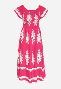 Born2be - Różowa Wiskozowa Sukienka w Ornamentalne Wzory o Rozkloszowanym Kroju Divessa. Kolor: różowy. Materiał: wiskoza. Długość rękawa: krótki rękaw. Typ sukienki: proste #5