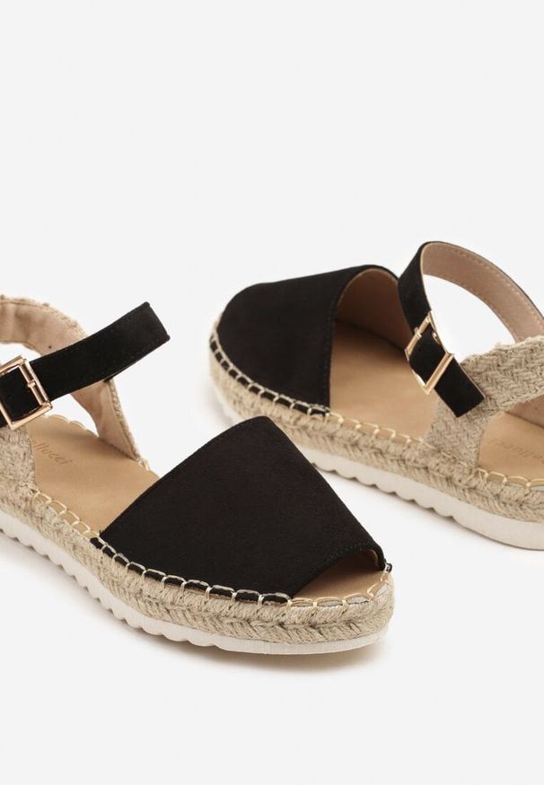 Renee - Czarne Sandały z Plecionką w Typie Espadryli Oklerra. Okazja: na co dzień, na spacer. Kolor: czarny. Styl: elegancki, casual