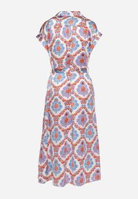 Born2be - Niebiesko-Pomarańczowa Koszulowa Boho Sukienka z Wiskozą na Guziki z Paskiem Hosofia. Kolor: niebieski. Materiał: wiskoza. Sezon: lato. Typ sukienki: koszulowe. Styl: boho #7