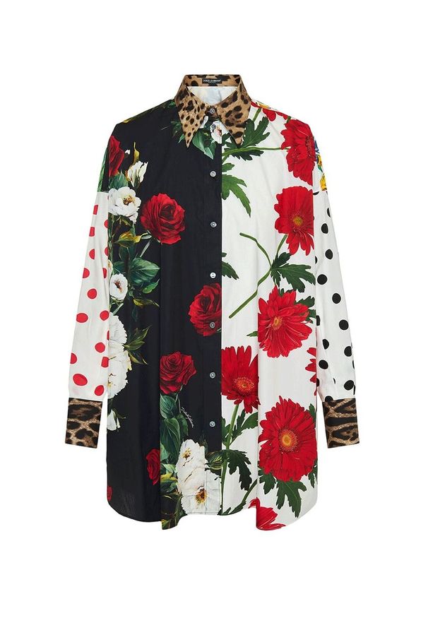 DOLCE & GABBANA - Oversizowa koszula z kwiatowym printem. Kolor: czerwony. Materiał: bawełna. Długość rękawa: długi rękaw. Długość: długie. Wzór: kwiaty, nadruk