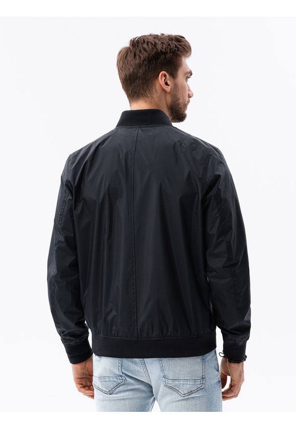 Ombre Clothing - Kurtka męska przejściowa bomberka C439 - czarna - XXL. Kolor: czarny. Materiał: poliester
