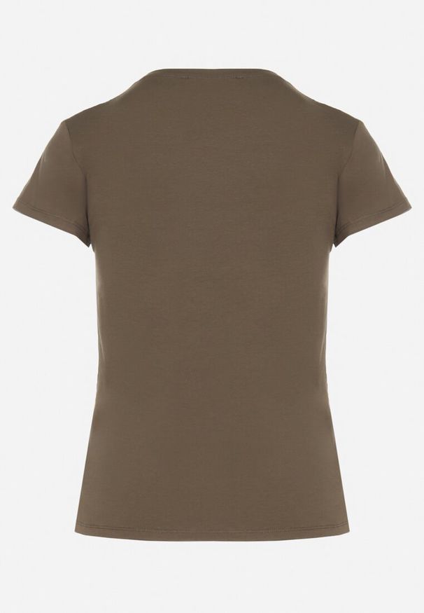 Beżowy t-shirt Born2be na co dzień, gładki, klasyczny