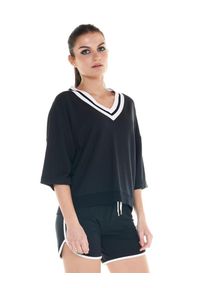 LEONE 1947 APPAREL - Czarno-biała bluza damska z dekoltem w kształcie litery V. Typ kołnierza: dekolt w kształcie V. Kolor: czarny. Materiał: tkanina