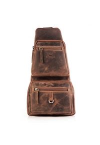 Plecak na jedno ramię brązowy skórzany vintage PAOLO PERUZZI T-38-BR. Kolor: brązowy. Materiał: skóra. Wzór: aplikacja. Styl: vintage #1