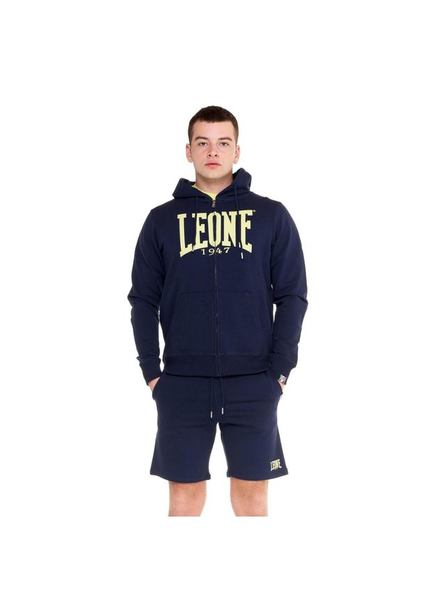 LEONE 1947 APPAREL - Męska zapinana na zamek bluza z kapturem Leone 1947 Apparel. Typ kołnierza: kaptur. Kolor: niebieski. Materiał: tkanina. Sport: fitness