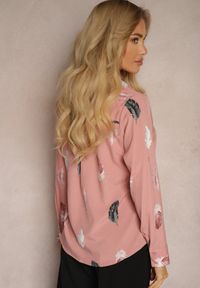 Renee - Ciemnoróżowa Koszula z Bawełną Ozdobiona Rękawami z Regulacją w Piórka Meriande. Okazja: na co dzień. Kolor: różowy. Materiał: bawełna. Wzór: aplikacja. Styl: wizytowy, casual #5