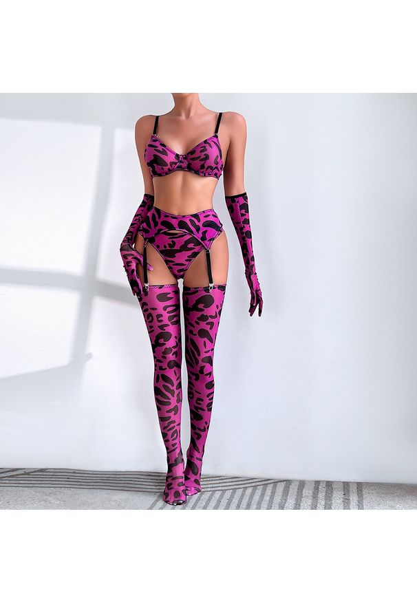 Intica - Komplet bielizny z pończochami na specjalne okazje Veronie. Kolor: wielokolorowy. Materiał: materiał, skóra