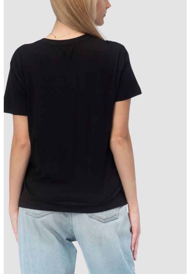 Guess - GUESS Czarny damski t-shirt na krótki rękaw z cyrkoniami Corinne, Rozmiar S. Okazja: na co dzień. Kolor: czarny. Długość rękawa: krótki rękaw. Długość: krótkie. Styl: elegancki, casual