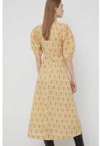 Notes du Nord sukienka bawełniana kolor żółty midi rozkloszowana. Kolor: żółty. Materiał: bawełna. Długość rękawa: krótki rękaw. Typ sukienki: rozkloszowane. Długość: midi #6