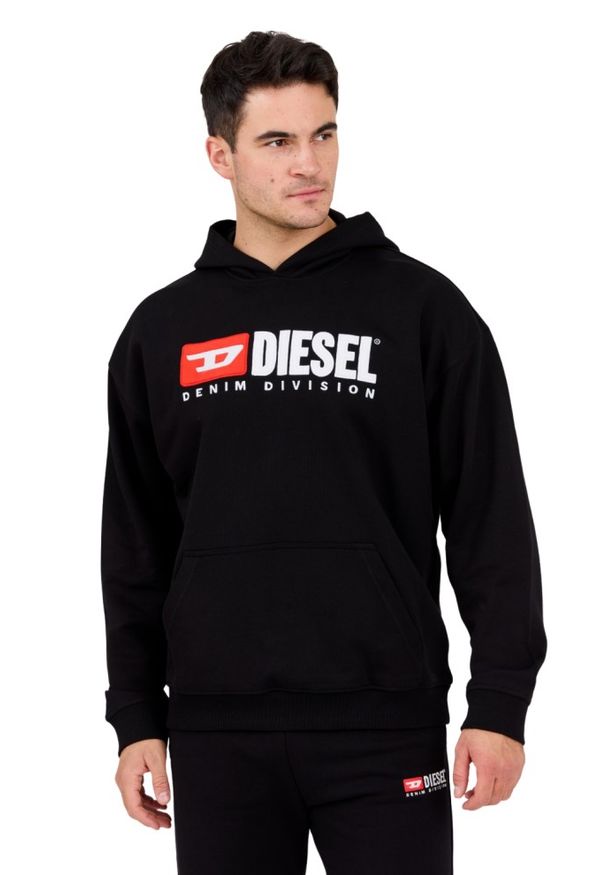 Diesel - DIESEL Czarna męska bluza z kapturem S-BOXT-HOOD-DIV. Typ kołnierza: kaptur. Kolor: czarny. Materiał: materiał, bawełna, elastan