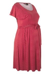 Sukienka shirtowa ciążowa bonprix czerwono-pomarańczowy w groszki. Kolekcja: moda ciążowa. Kolor: czerwony. Wzór: grochy #1