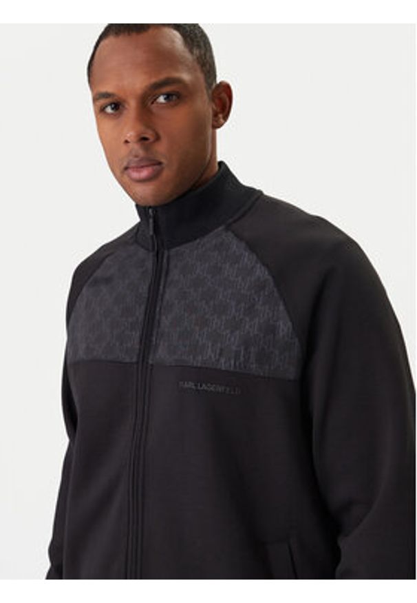 Karl Lagerfeld - KARL LAGERFELD Bluza 705000 561902 Czarny Regular Fit. Typ kołnierza: dekolt w karo. Kolor: czarny. Materiał: syntetyk