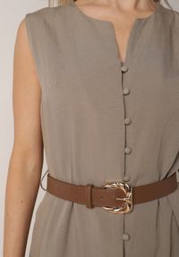 Born2be - Zielona Taliowana Sukienka z Bawełną i Wiskozą Ozdobiona Paskiem Luven. Okazja: na co dzień. Kolor: zielony. Materiał: wiskoza, bawełna. Wzór: aplikacja. Typ sukienki: proste. Styl: casual, elegancki #7