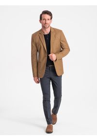 Ombre Clothing - Klasyczna marynarka męska z kieszenią na poszetkę - karmelowa V2 - Rozmiar: XXL. Materiał: poliester. Styl: klasyczny