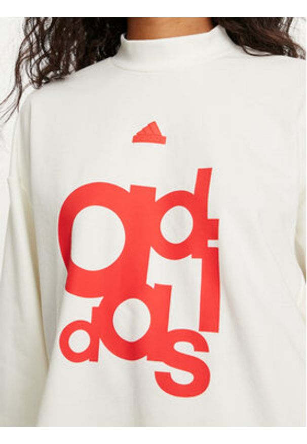 Adidas - adidas Bluza French Terry Print IS4284 Biały Loose Fit. Kolor: biały. Materiał: syntetyk, bawełna. Wzór: nadruk
