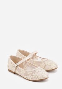 Born2be - Beżowe Siateczkowe Balerinki z Paskiem z Klamerką i Haftowanymi Kwiatami Erolea. Okazja: na co dzień, na uczelnię. Zapięcie: pasek. Kolor: beżowy. Materiał: jeans. Wzór: haft, kwiaty. Styl: casual #6