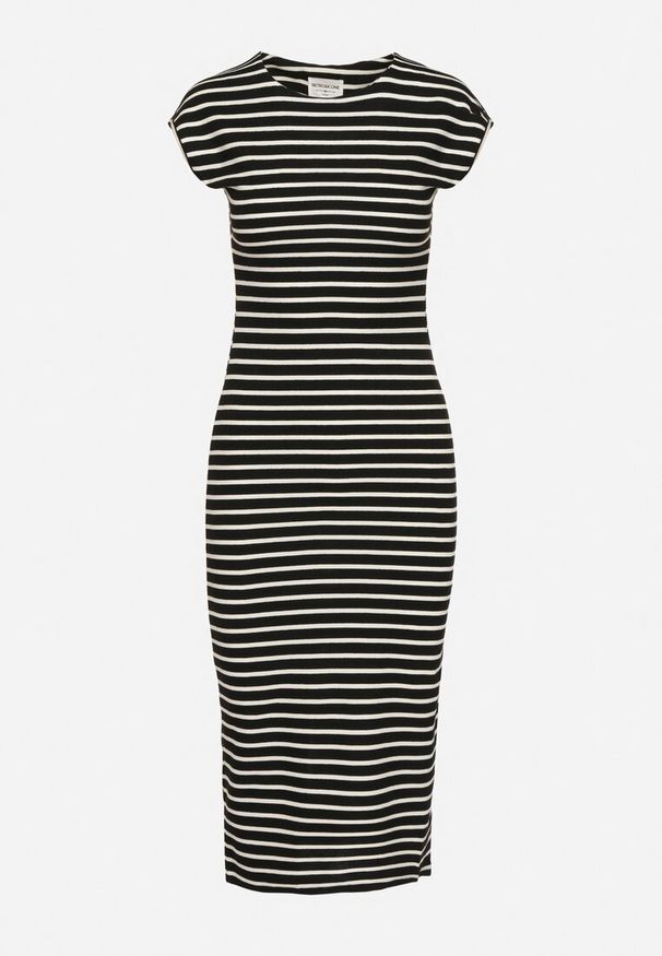 Born2be - Czarno-Biała Dopasowana Sukienka bez Rękawów z Rozcięciami Vielara. Okazja: na co dzień. Kolor: czarny. Materiał: dzianina. Długość rękawa: bez rękawów. Sezon: lato. Typ sukienki: dopasowane. Styl: casual, elegancki