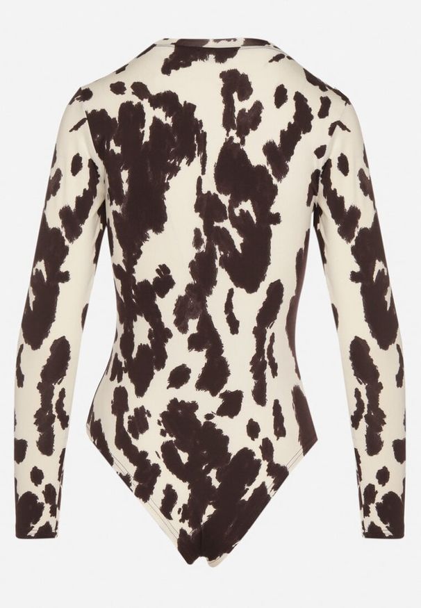Born2be - Brązowe Body z Wiskozą w Łaciaty Wzór Retare. Okazja: na co dzień. Kolor: brązowy. Materiał: wiskoza. Styl: casual, klasyczny