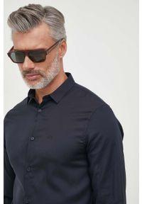 Armani Exchange koszula męska kolor granatowy regular z kołnierzykiem klasycznym. Typ kołnierza: kołnierzyk klasyczny. Kolor: niebieski. Materiał: tkanina, jedwab, materiał, lyocell. Długość rękawa: długi rękaw. Długość: długie. Styl: klasyczny #4