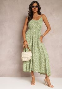 Renee - Zielona Sukienka Maxi Wiązana na Ramionach z Rozkloszowanym Dołem Matiltta. Kolor: zielony. Materiał: materiał. Długość rękawa: na ramiączkach. Sezon: lato, wiosna. Długość: maxi #4