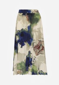 Renee - Granatowo-Zielona Spódnica z Plisowanej Tkaniny z Gumką w Talii Symbiote. Kolor: niebieski. Materiał: tkanina #5