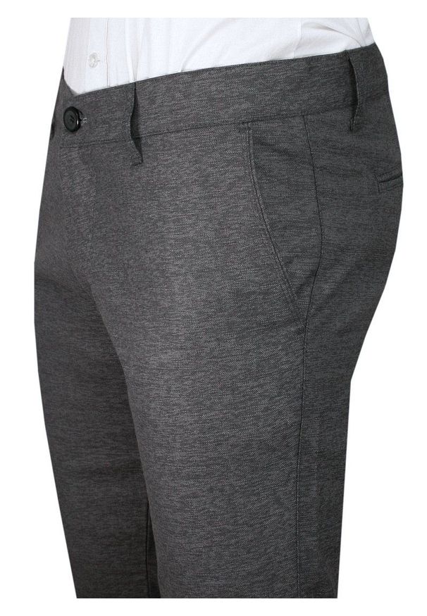 Szare Casualowe Spodnie Męskie, Slim Fit -TO-ON- Zwężane, Chinosy, Tłoczony Wzór, Melanżowe. Okazja: na co dzień. Kolor: szary. Materiał: elastan, bawełna. Wzór: melanż. Styl: casual
