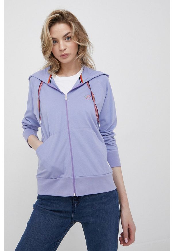 Paul Smith Bluza bawełniana damska kolor fioletowy z kapturem z aplikacją. Typ kołnierza: kaptur. Kolor: fioletowy. Materiał: bawełna. Długość rękawa: raglanowy rękaw. Wzór: aplikacja