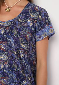 Born2be - Granatowa Wiskozowa Sukienka Rozkloszowana we Wzór Paisley Mastis. Kolor: niebieski. Materiał: wiskoza. Wzór: paisley #4