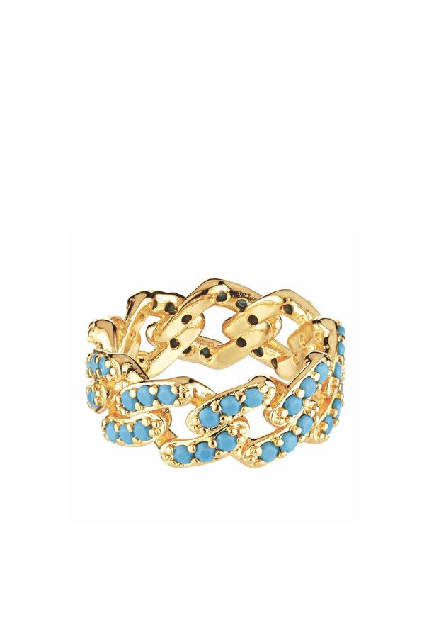 CRYSTAL HAZE - Pierścionek z niebieskimi kamieniami Mexican. Materiał: złote, pozłacane. Kolor: niebieski