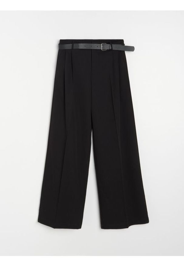 Sinsay - Spodnie wide leg z paskiem - czarny. Kolor: czarny