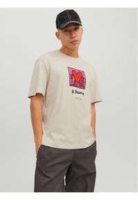 Jack & Jones - Jack&Jones T-Shirt Keith Haring 12230685 Beżowy Relaxed Fit. Kolor: beżowy. Materiał: bawełna