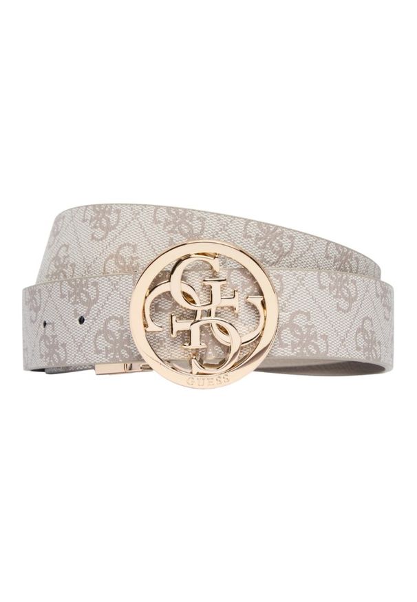 Guess - GUESS Kremowy dwustronny damski pasek w monogram Noelle REV H35, Rozmiar XS. Kolor: beżowy