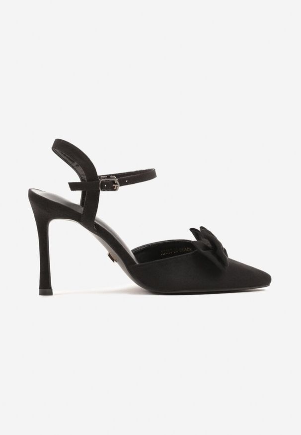Renee - Czarne Sandały na Szpilce Vices z Kokardą Saralin. Okazja: na co dzień. Zapięcie: sprzączka. Kolor: czarny. Materiał: jeans. Obcas: na szpilce. Styl: casual