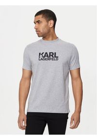 Karl Lagerfeld - KARL LAGERFELD T-Shirt 755087 543236 Szary Regular Fit. Typ kołnierza: dekolt w karo. Kolor: szary. Materiał: bawełna