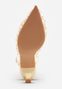 Renee - Żółte Czółenka na Szpilce z Ażurową Szydełkową Cholewką Navioil. Zapięcie: pasek. Kolor: żółty. Materiał: satyna, len. Szerokość cholewki: normalna. Wzór: ażurowy. Obcas: na szpilce. Wysokość obcasa: średni #7