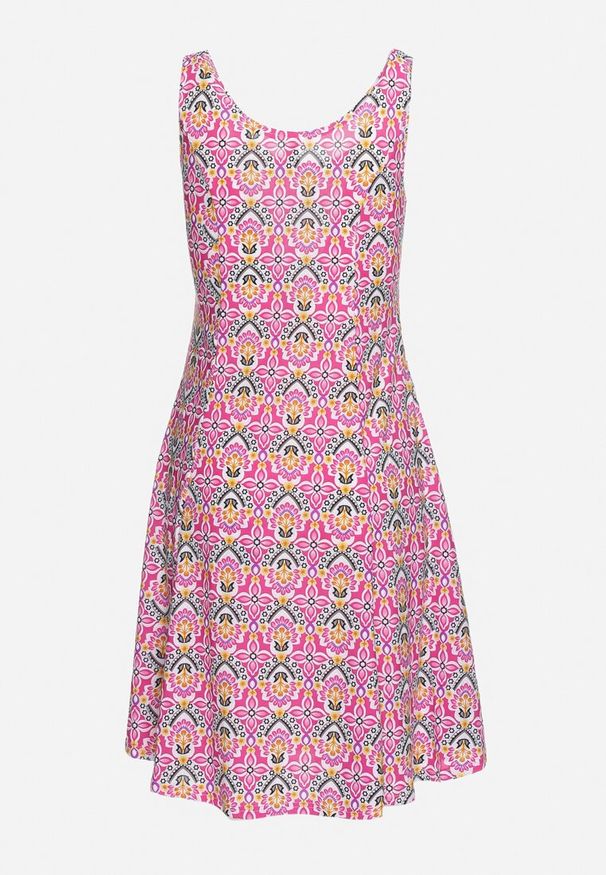 Born2be - Różowa Rozkloszowana Sukienka na Ramiączkach Pezorea. Kolor: różowy. Materiał: jeans. Długość rękawa: na ramiączkach. Styl: elegancki