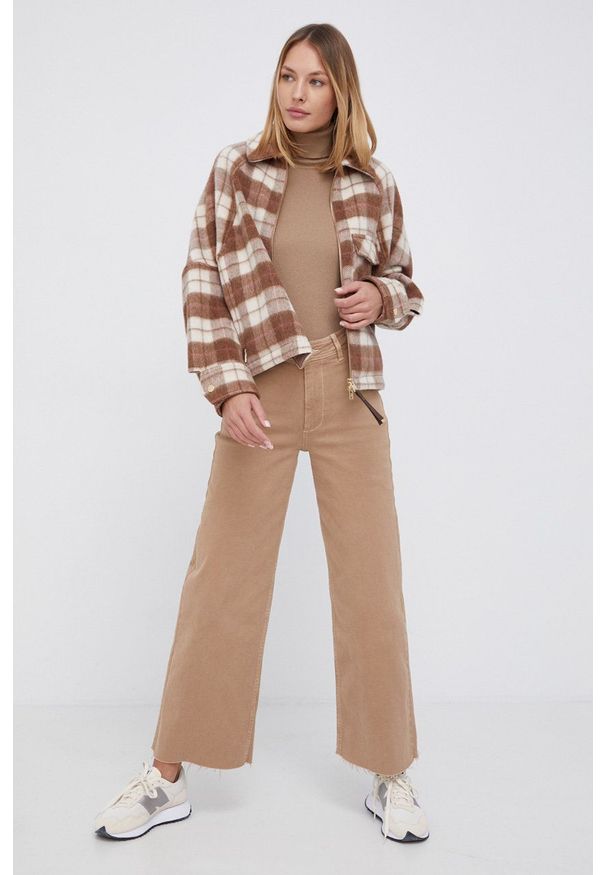 Woolrich Kurtka wełniana kolor brązowy przejściowa. Okazja: na co dzień. Kolor: brązowy. Materiał: wełna. Styl: casual