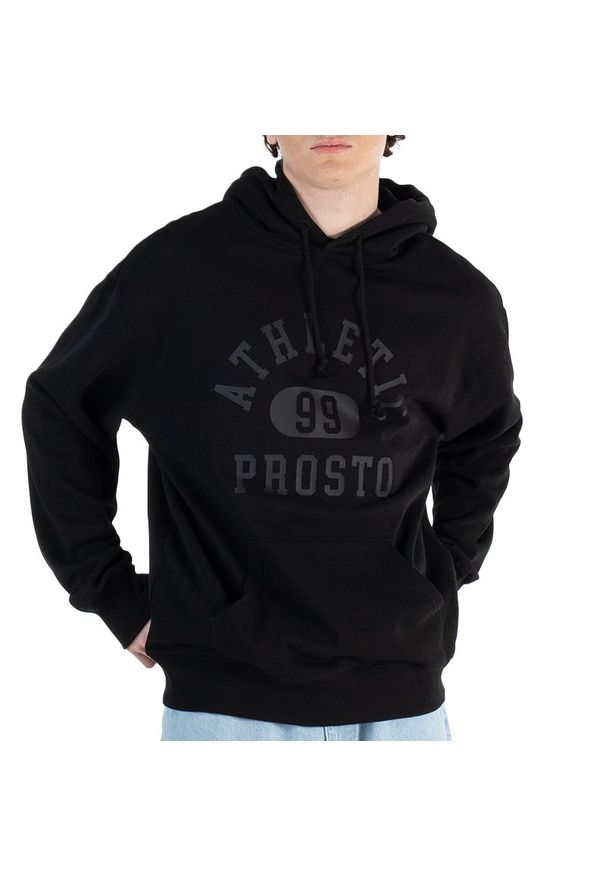 Bluza Prosto Klasyk Hoodie Athletic 99 KL251MSWE2052 - czarna. Okazja: na co dzień, na spacer. Typ kołnierza: kaptur. Kolor: czarny. Materiał: dresówka, bawełna, materiał, poliester. Wzór: aplikacja. Styl: klasyczny, casual. Sport: turystyka piesza