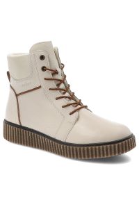 Beżowe Trzewiki Rieker Ocieplane Obuwie Damskie. Okazja: na co dzień. Zapięcie: zamek. Kolor: beżowy. Materiał: skóra. Szerokość cholewki: normalna. Sezon: zima, jesień. Styl: casual #1