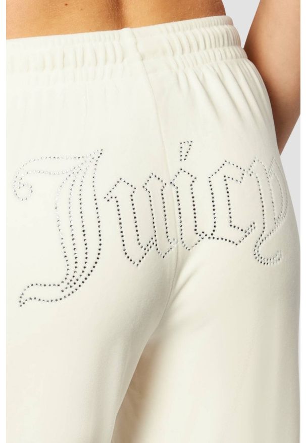 Juicy Couture - JUICY COUTURE Kremowe spodnie dresowe damskie z cyrkoniami Tina, Rozmiar S. Kolor: beżowy. Materiał: dresówka. Wzór: aplikacja
