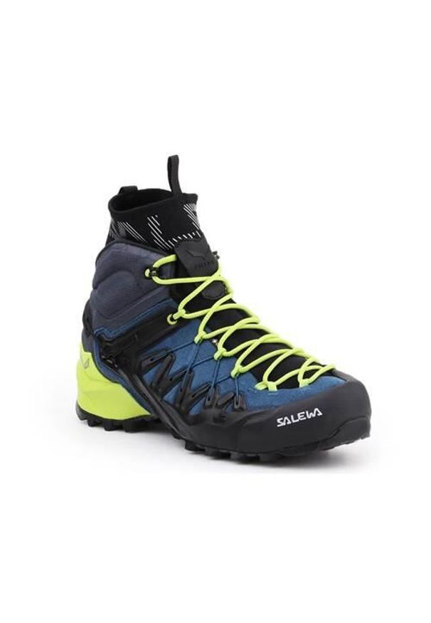 Buty trekkingowe męskie Salewa MS Wildfire Edge Mid Gtx. Wysokość cholewki: za kostkę. Zapięcie: sznurówki. Kolor: zielony, czarny, niebieski, wielokolorowy. Materiał: syntetyk, materiał. Szerokość cholewki: normalna