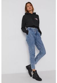 Calvin Klein Jeans - Bluza bawełniana. Typ kołnierza: kaptur. Kolor: czarny. Materiał: bawełna. Wzór: nadruk #4