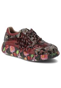 Czerwone Sneakersy Laura Vita Stylowe Obuwie Damskie. Zapięcie: zamek. Kolor: czerwony. Wzór: kwiaty. Styl: elegancki