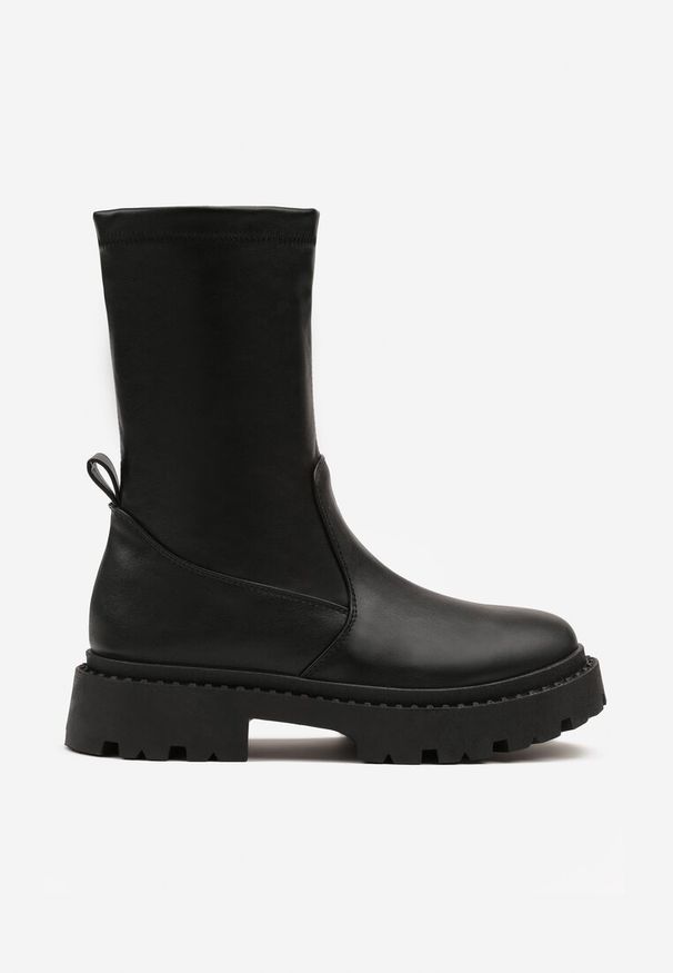 Renee - Czarne Dopasowane Botki Vices na Platformie w Stylu Grunge Jillie. Okazja: na co dzień. Kolor: czarny. Materiał: jeans, skóra. Obcas: na platformie. Styl: klasyczny, casual